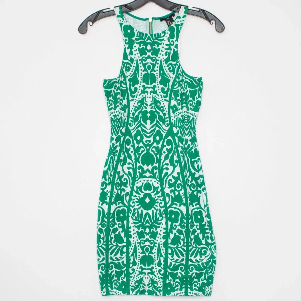 NWT H&M Dress Boho Tropical Retro Club Kid Casual Party Classic Bold Green XS